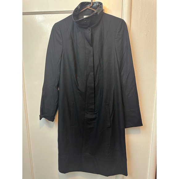 Akris Punto Dresses & Skirts - Akris Punto Black Wool Leather Trim Mock Neck Long Sleeve Dress Size 12 NEW